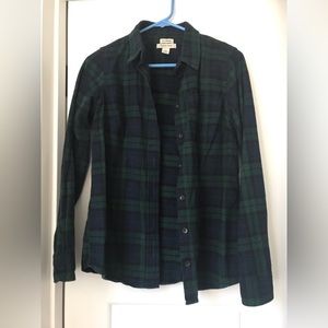 L.L. Bean Green and Blue Plaid Button Down Shirt
